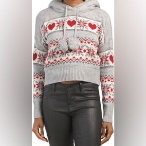 Ruby Moon Christmas Heart Snowflake Fair isle Sweater Hoodie NEW